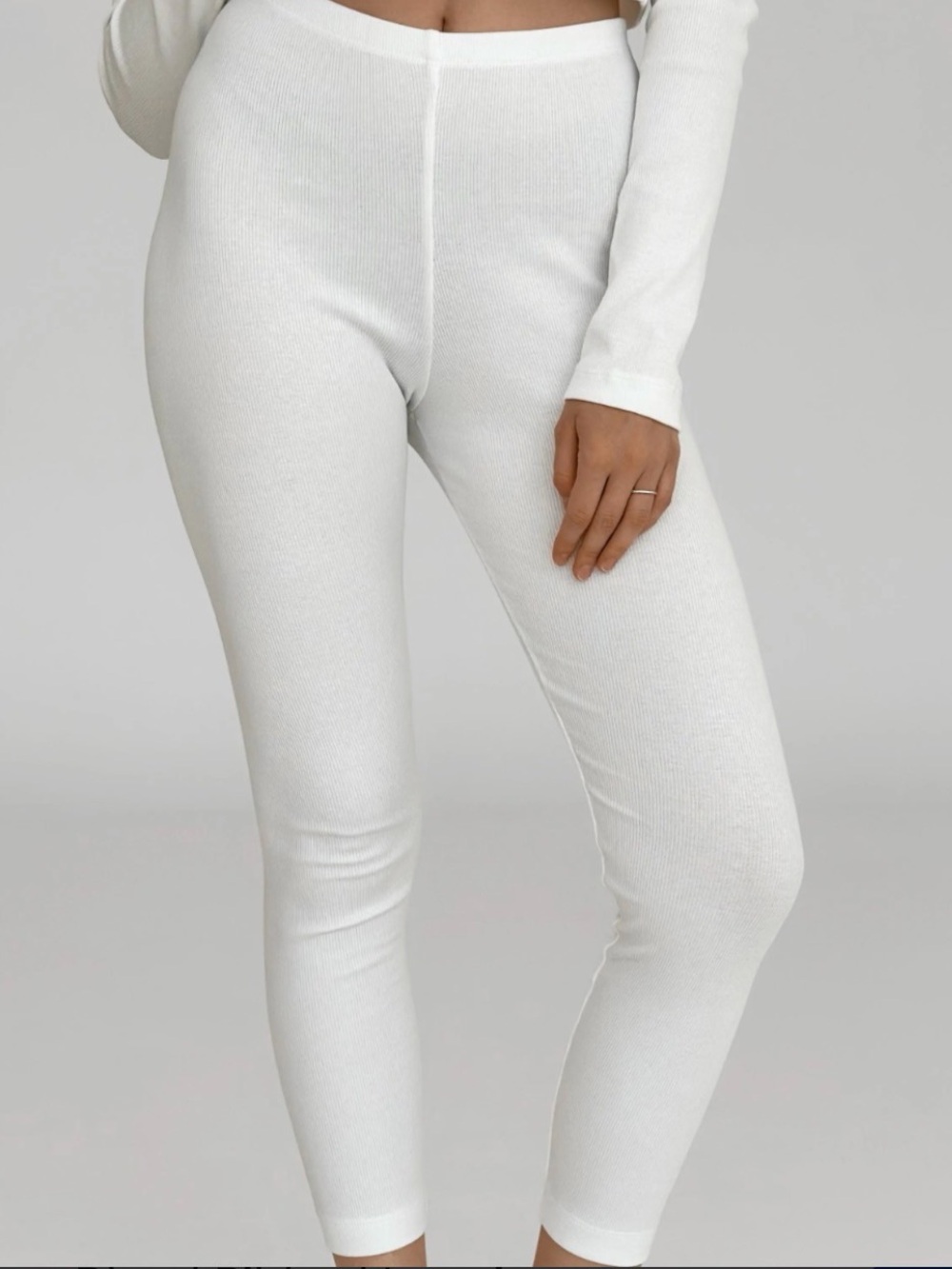 NEW White ribbed/waist knit leggings from Intimately Free People. SIZE L